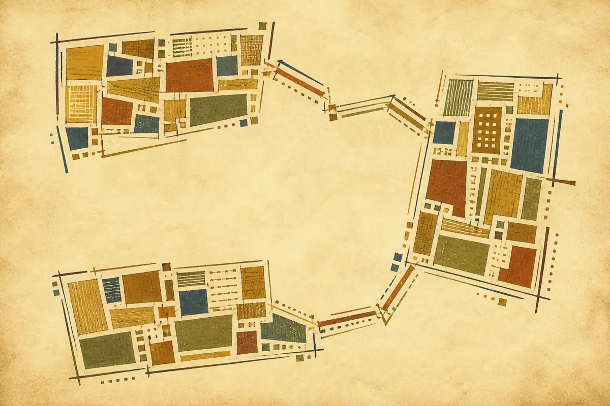 Abstract illustrated map composition for Johns Creek, United States