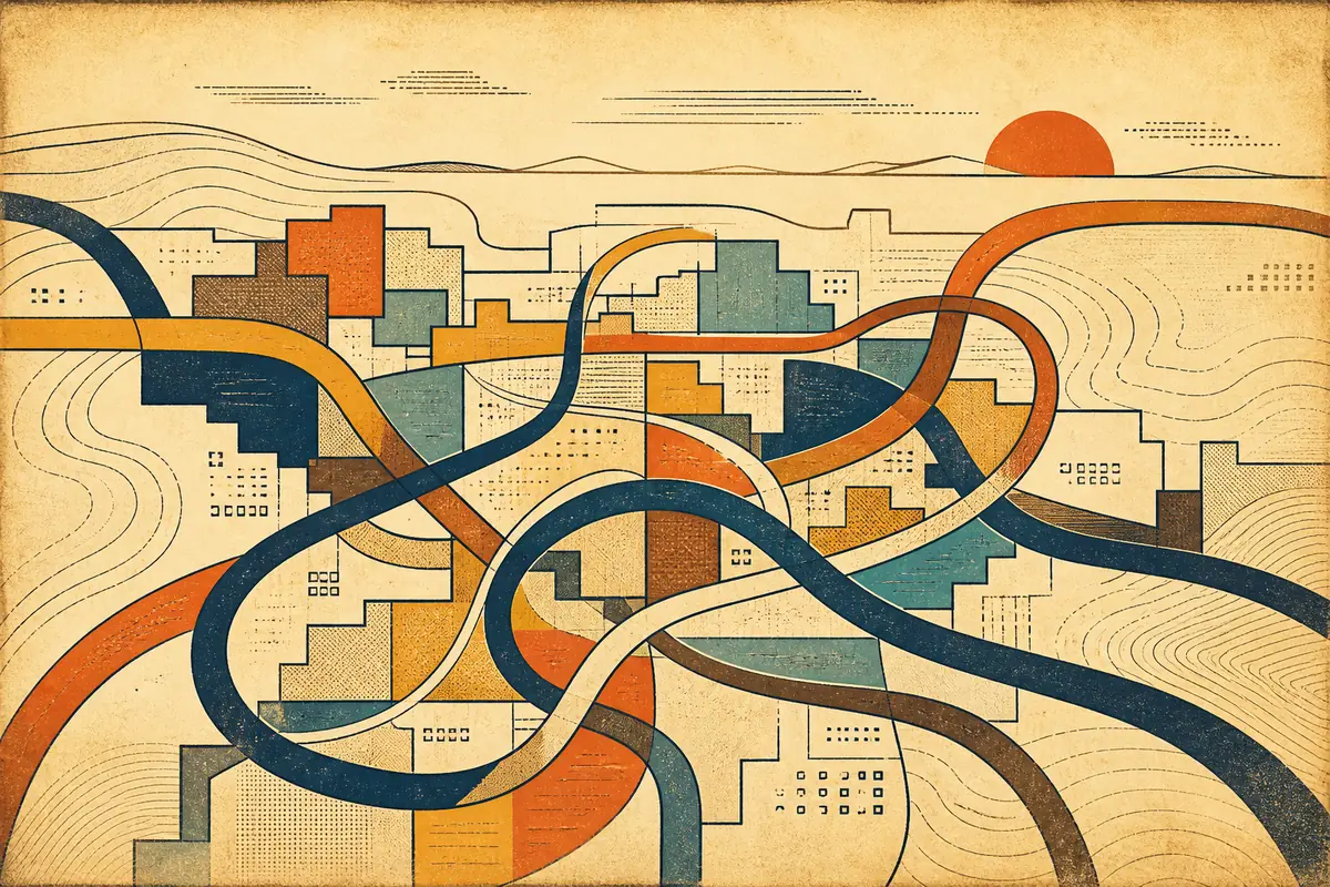 Abstract illustrated map composition for Kalamazoo, United States