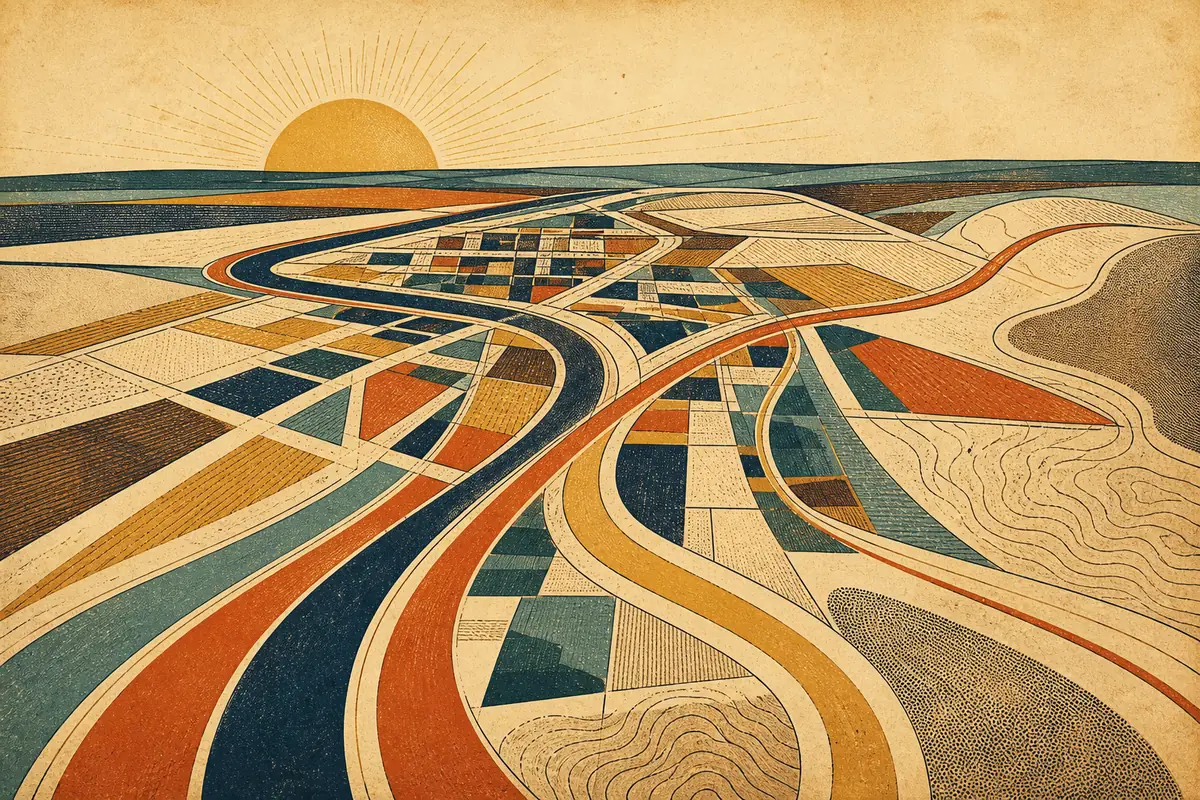 Abstract illustrated map composition for Kansas City, United States