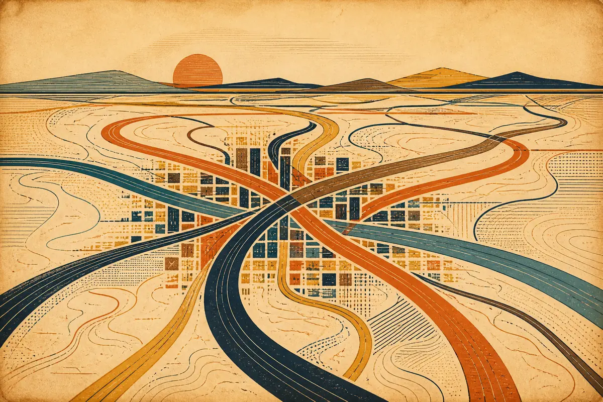 Abstract illustrated map composition for Kansas City, United States