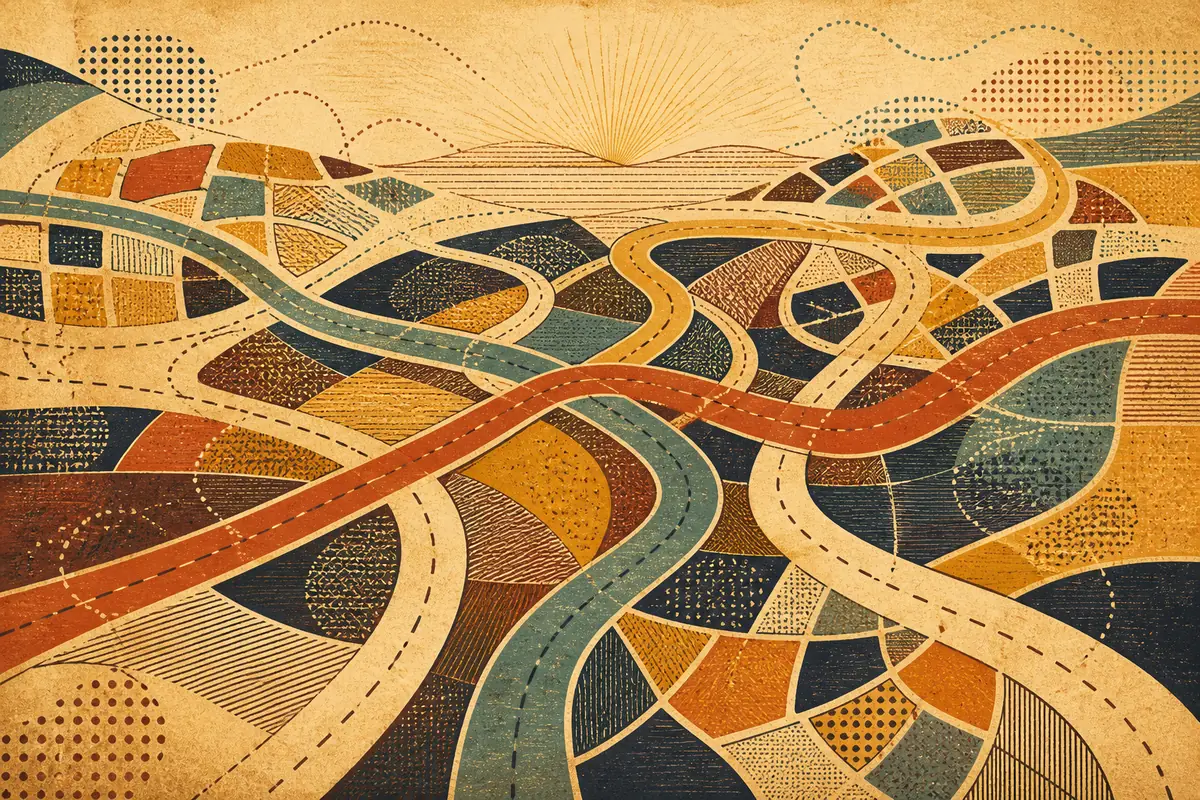 Abstract illustrated map composition for Kendale Lakes, United States