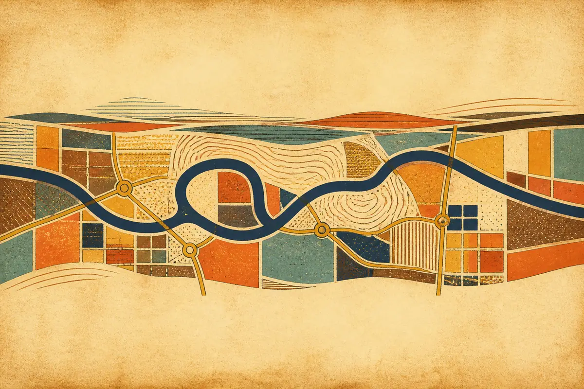 Abstract illustrated map composition for Kendall, United States