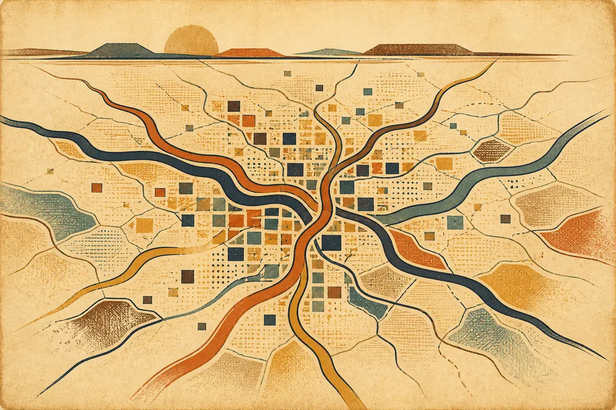Abstract illustrated map composition for Kennewick, United States