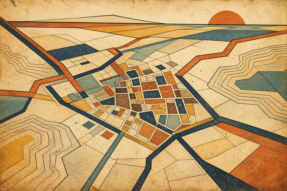 Abstract illustrated map composition for Killeen, United States