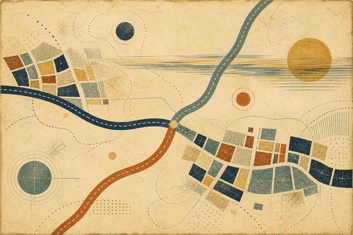Abstract illustrated map composition for Kingman, United States