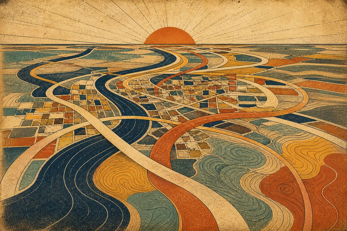 Abstract illustrated map composition for Lake Charles, United States