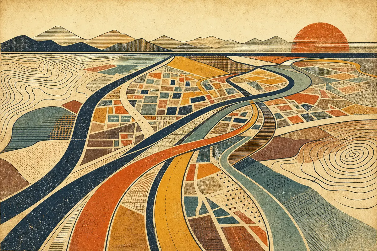 Abstract illustrated map composition for Lakewood, United States