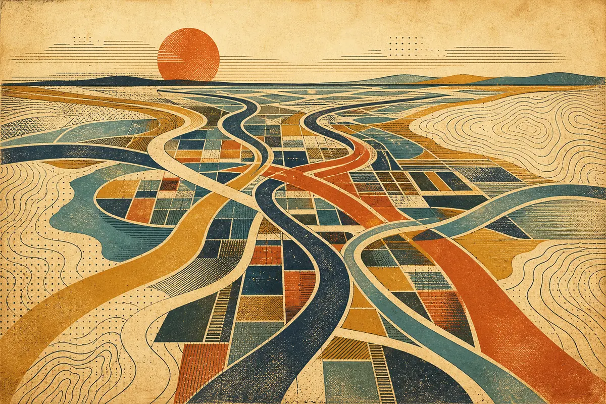 Abstract illustrated map composition for Lansing, United States