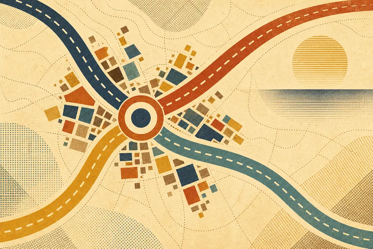 Abstract illustrated map composition for Lathrop, United States