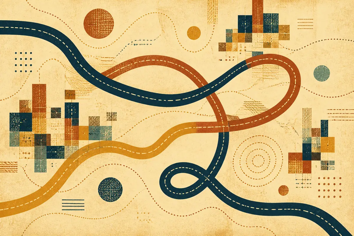 Abstract illustrated map composition for Lawndale, United States