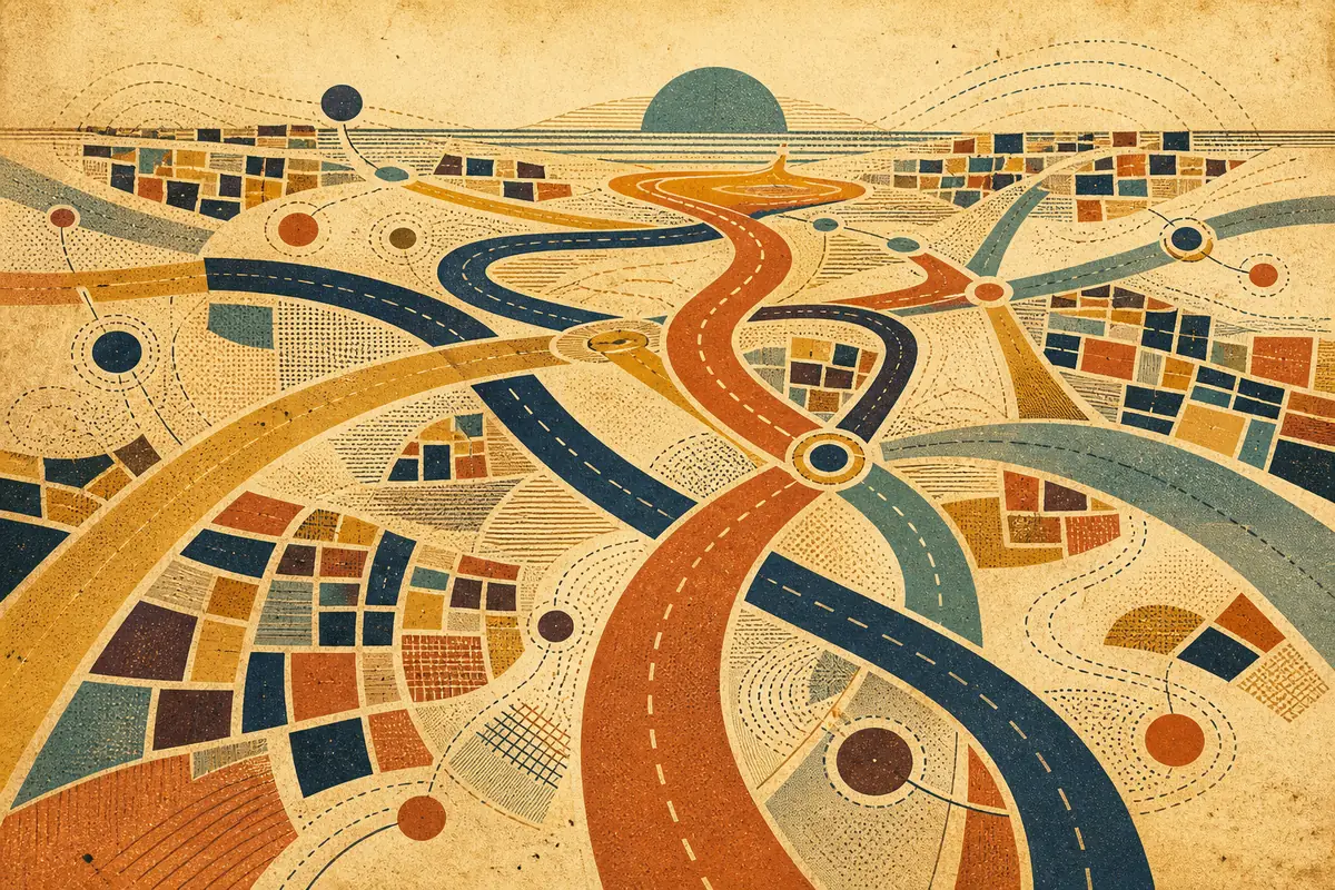 Abstract illustrated map composition for Lawrence, United States
