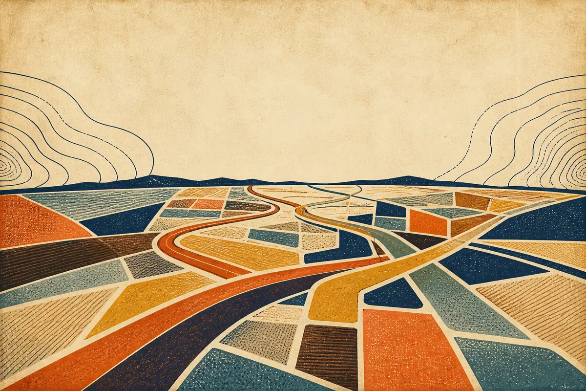 Abstract illustrated map composition for Lawrence, United States
