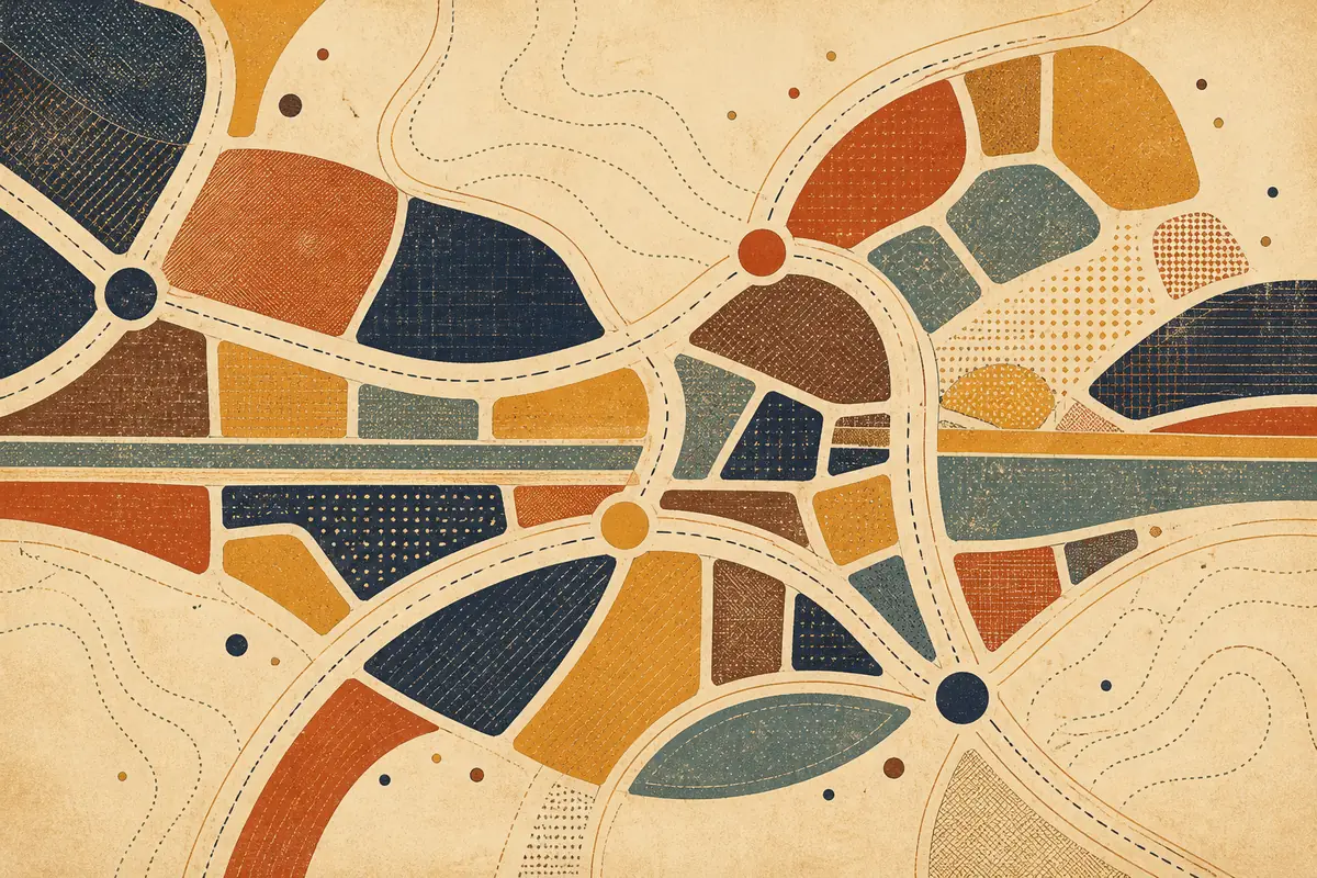 Abstract illustrated map composition for Leavenworth, United States