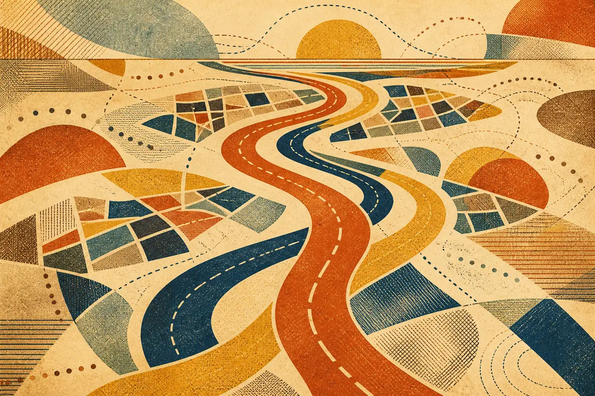Abstract illustrated map composition for Leesburg, United States