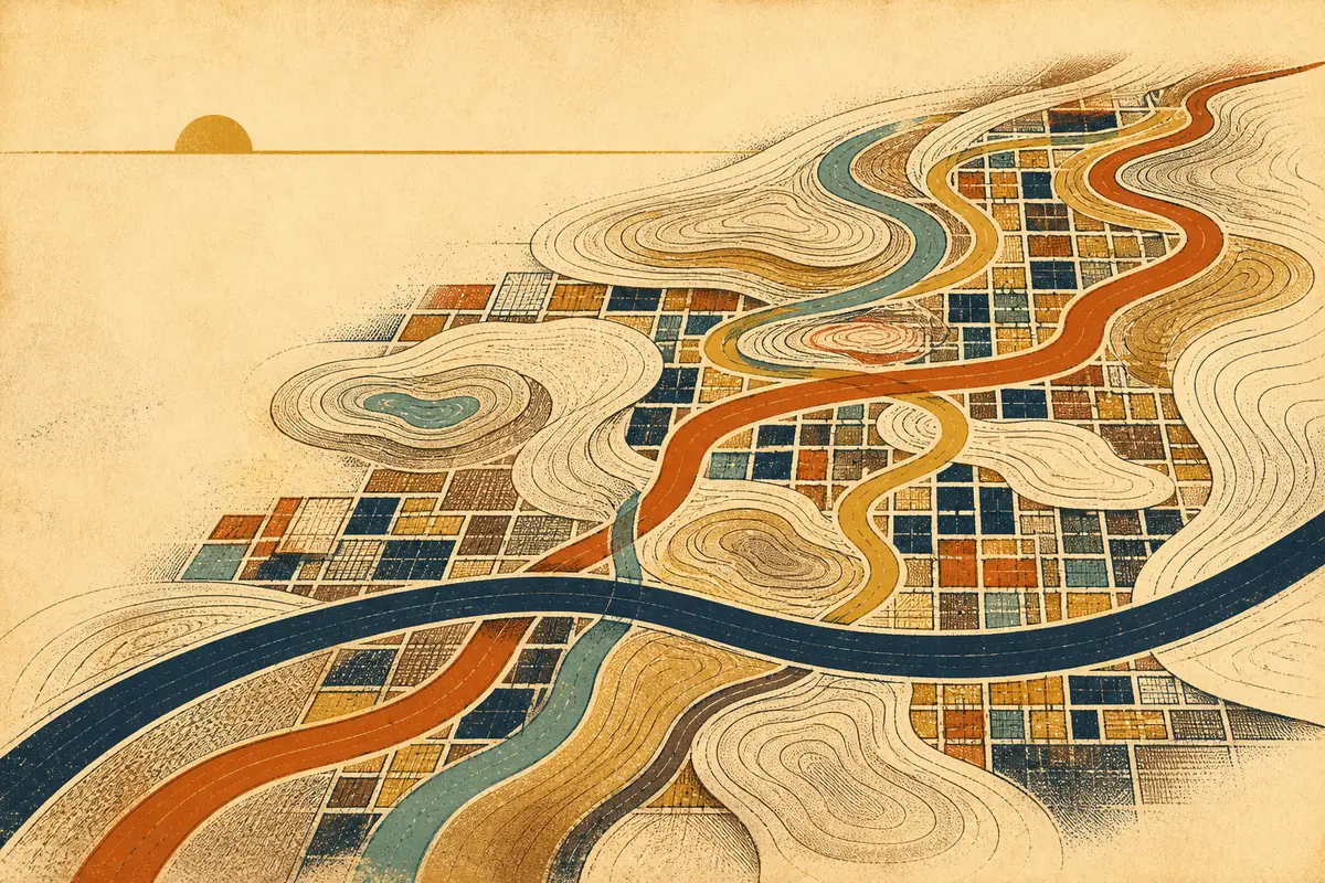 Abstract illustrated map composition for Leesburg, United States