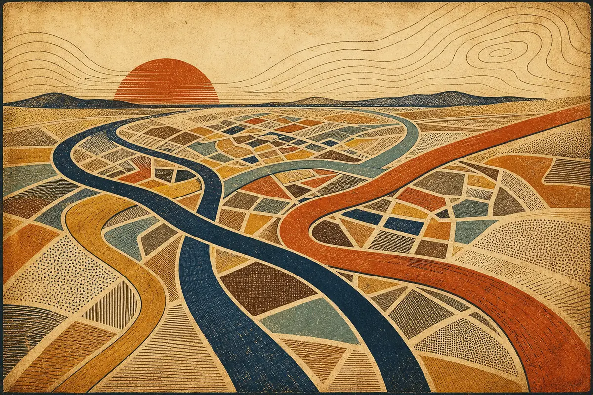 Abstract illustrated map composition for Leominster, United States