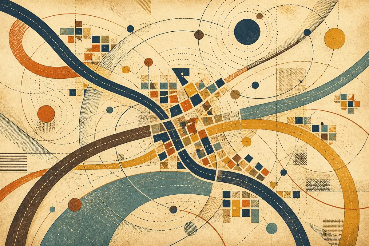 Abstract illustrated map composition for Linton Hall, United States