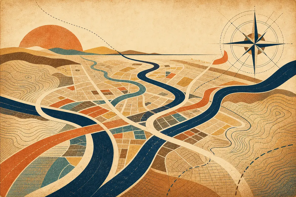 Abstract illustrated map composition for Los Angeles, United States