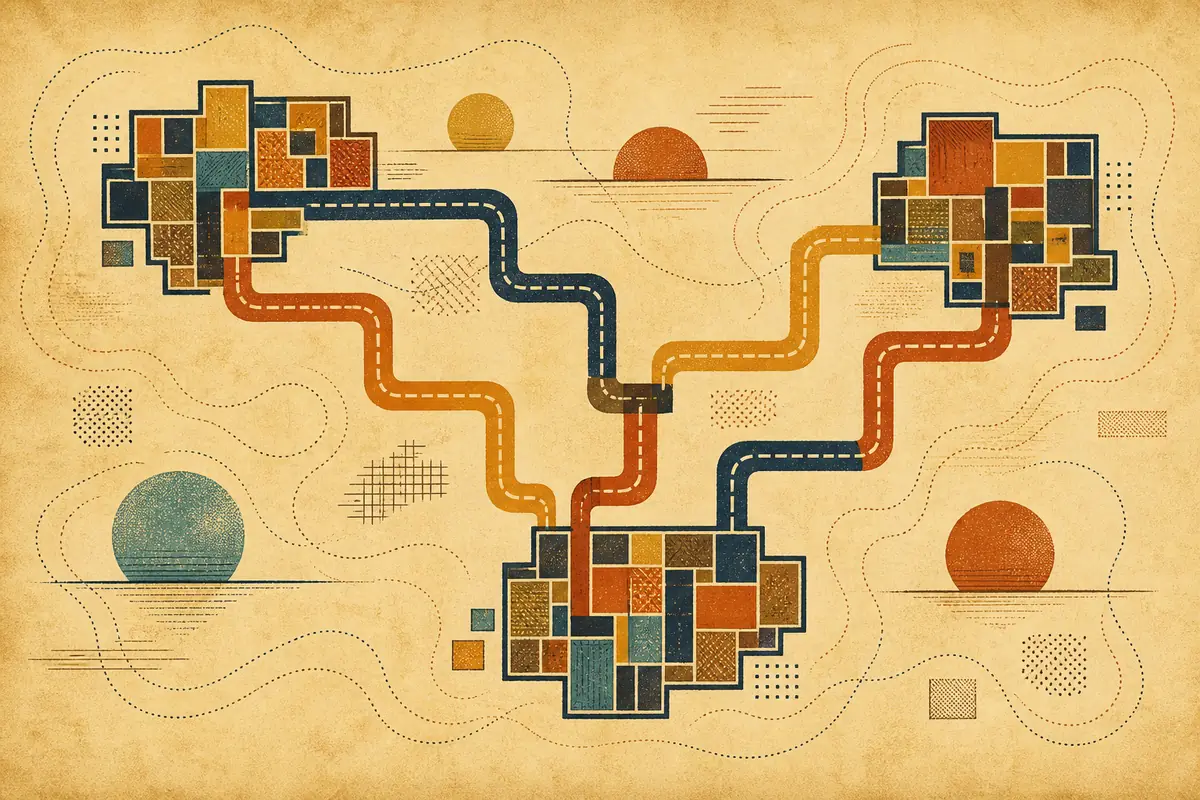 Abstract illustrated map composition for Los Banos, United States