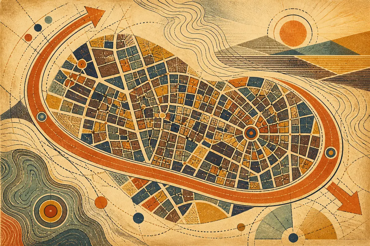 Abstract illustrated map composition for Louisville, United States