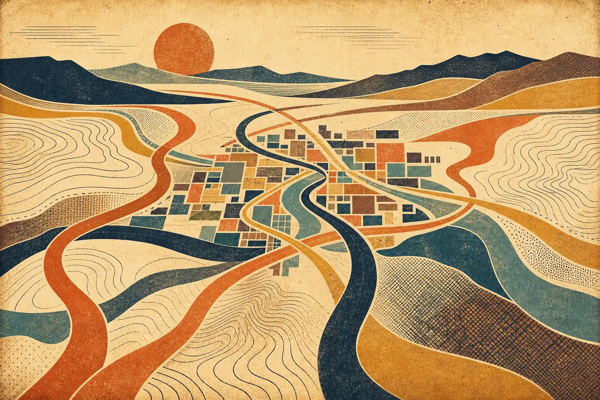 Abstract illustrated map composition for Loveland, United States