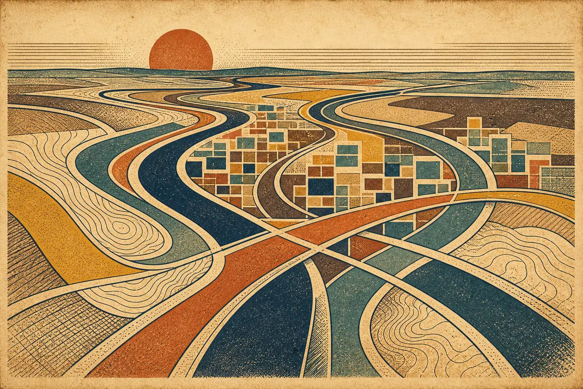 Abstract illustrated map composition for Mandeville, United States
