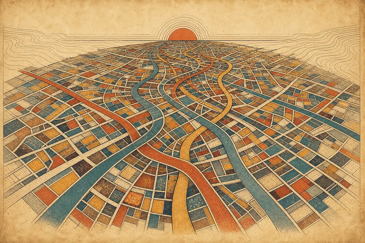 Abstract illustrated map composition for Manhattan, United States
