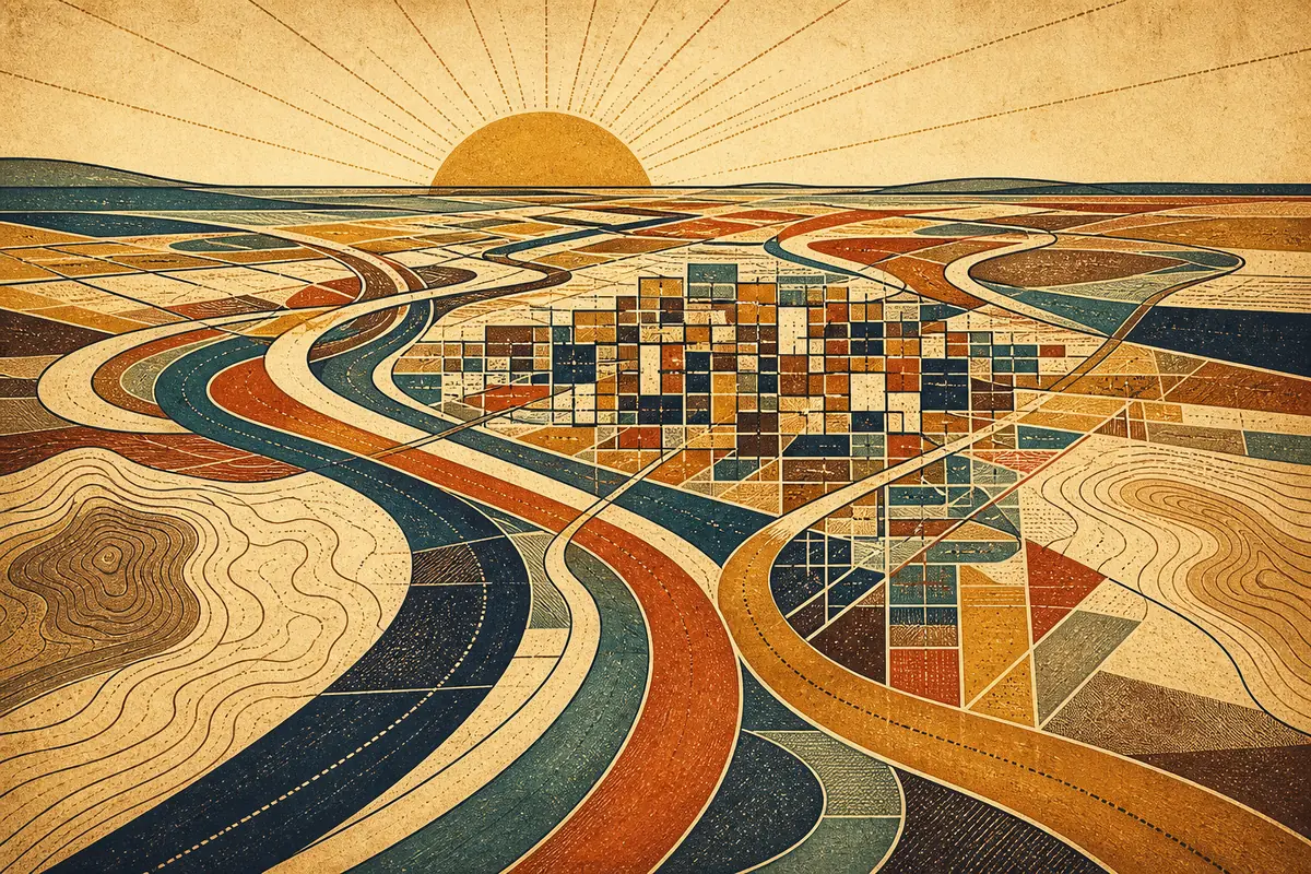 Abstract illustrated map composition for Mansfield, United States