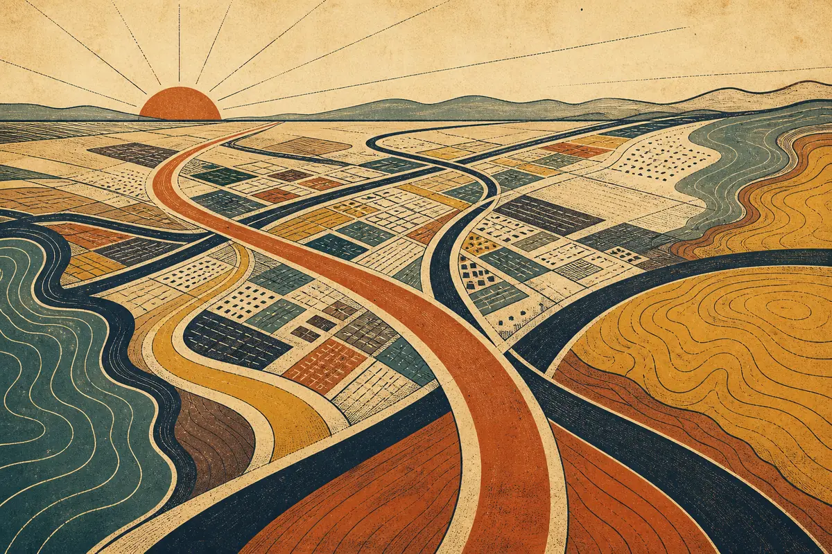 Abstract illustrated map composition for Manteca, United States