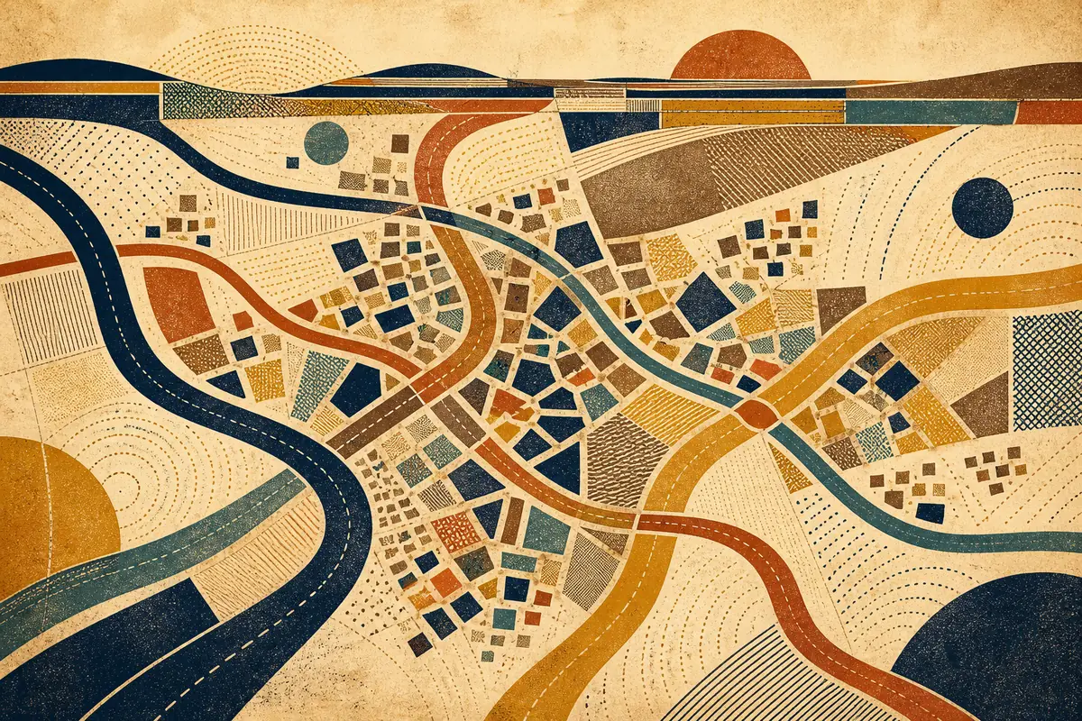 Abstract illustrated map composition for Maplewood, United States