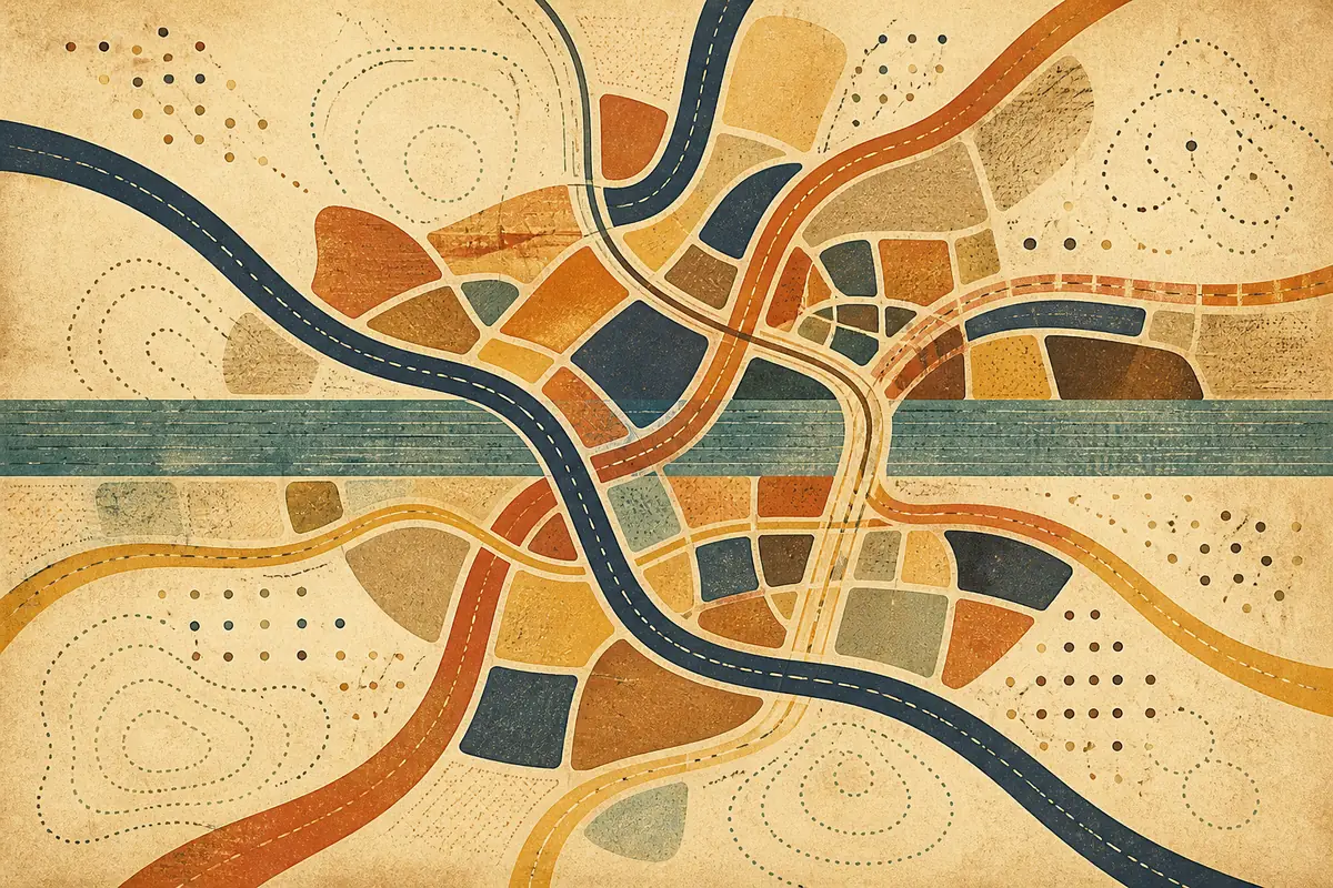 Abstract illustrated map composition for Martinez, United States