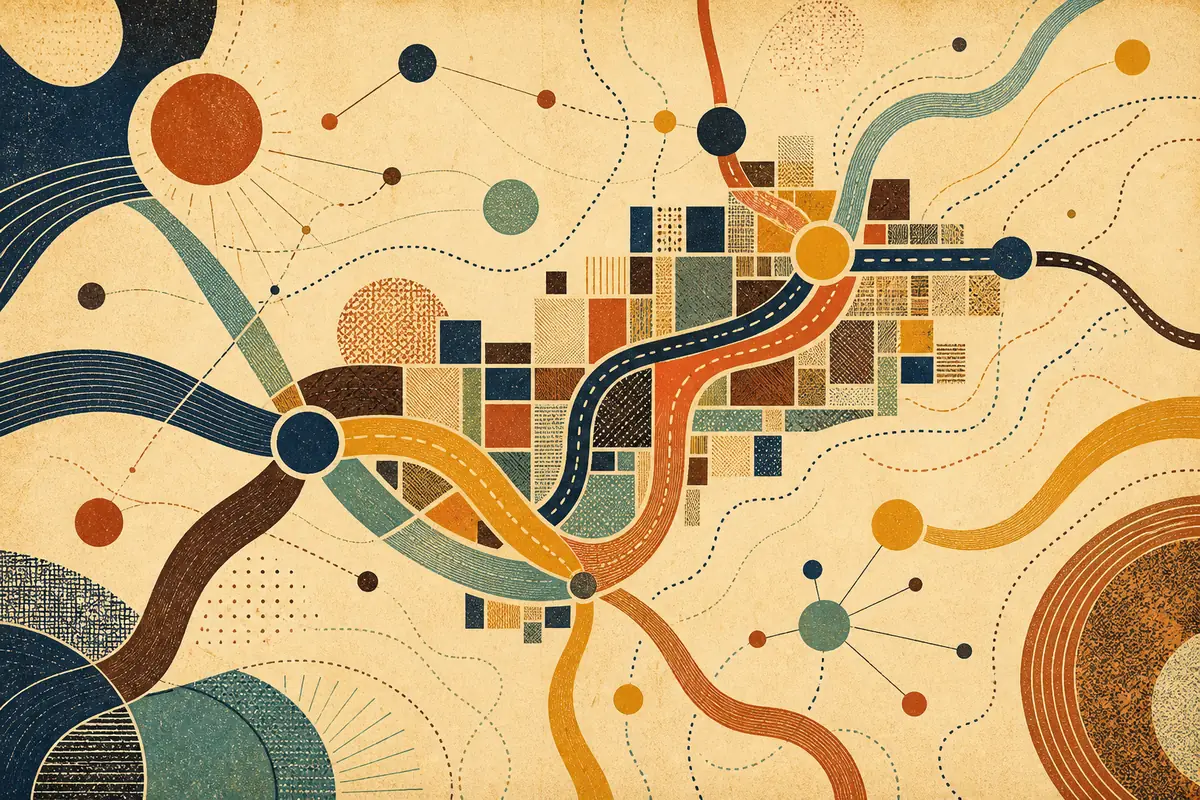 Abstract illustrated map composition for Meadow Woods, United States