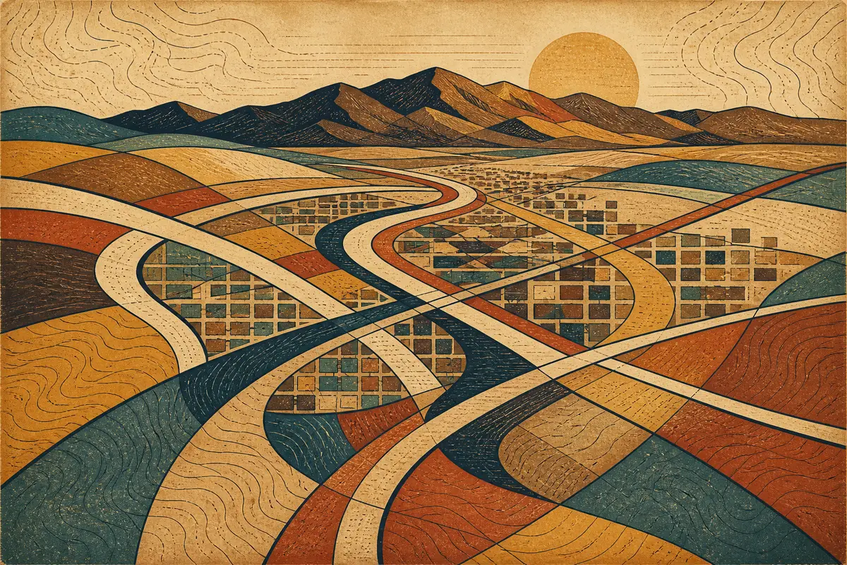 Abstract illustrated map composition for Menifee, United States
