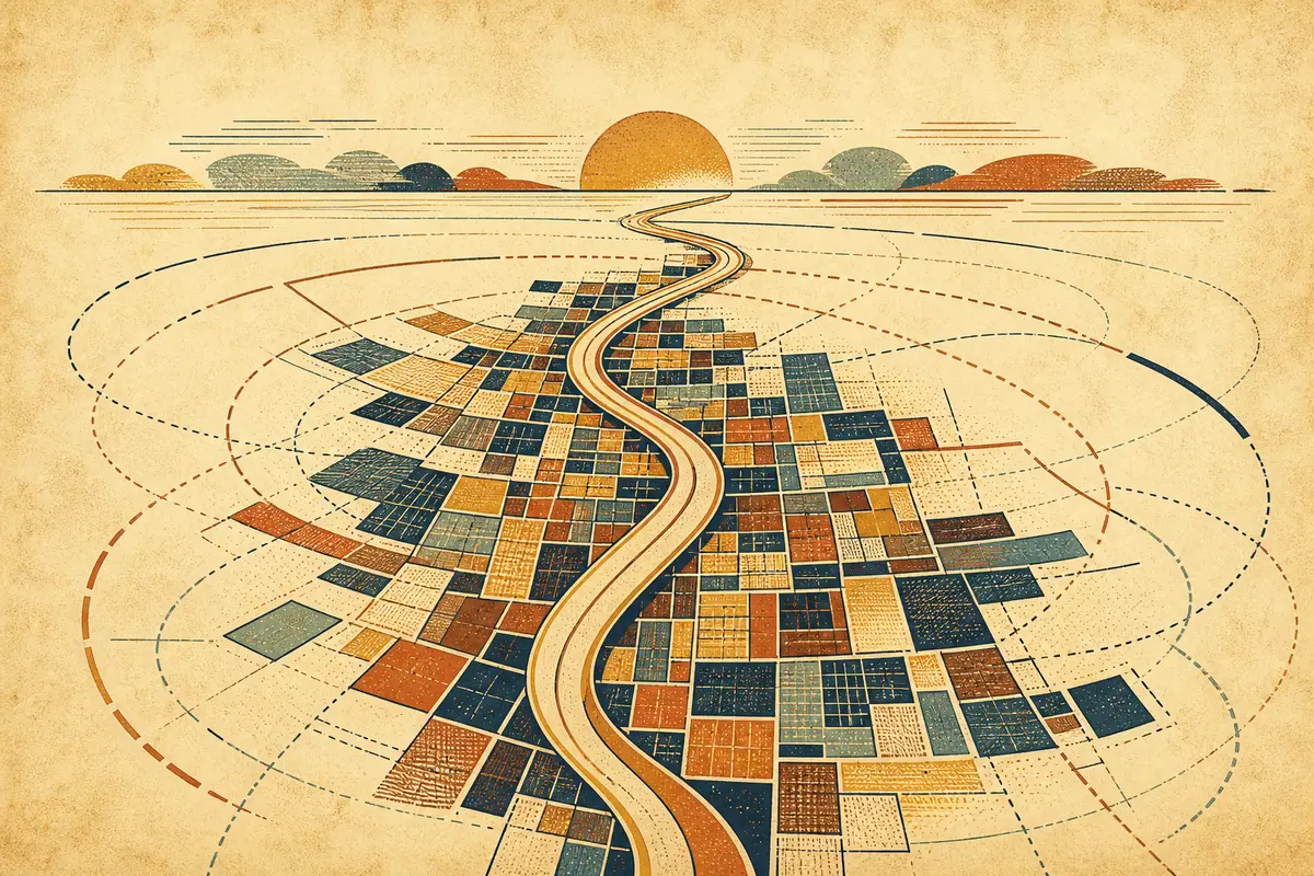 Abstract illustrated map composition for Meridian, United States