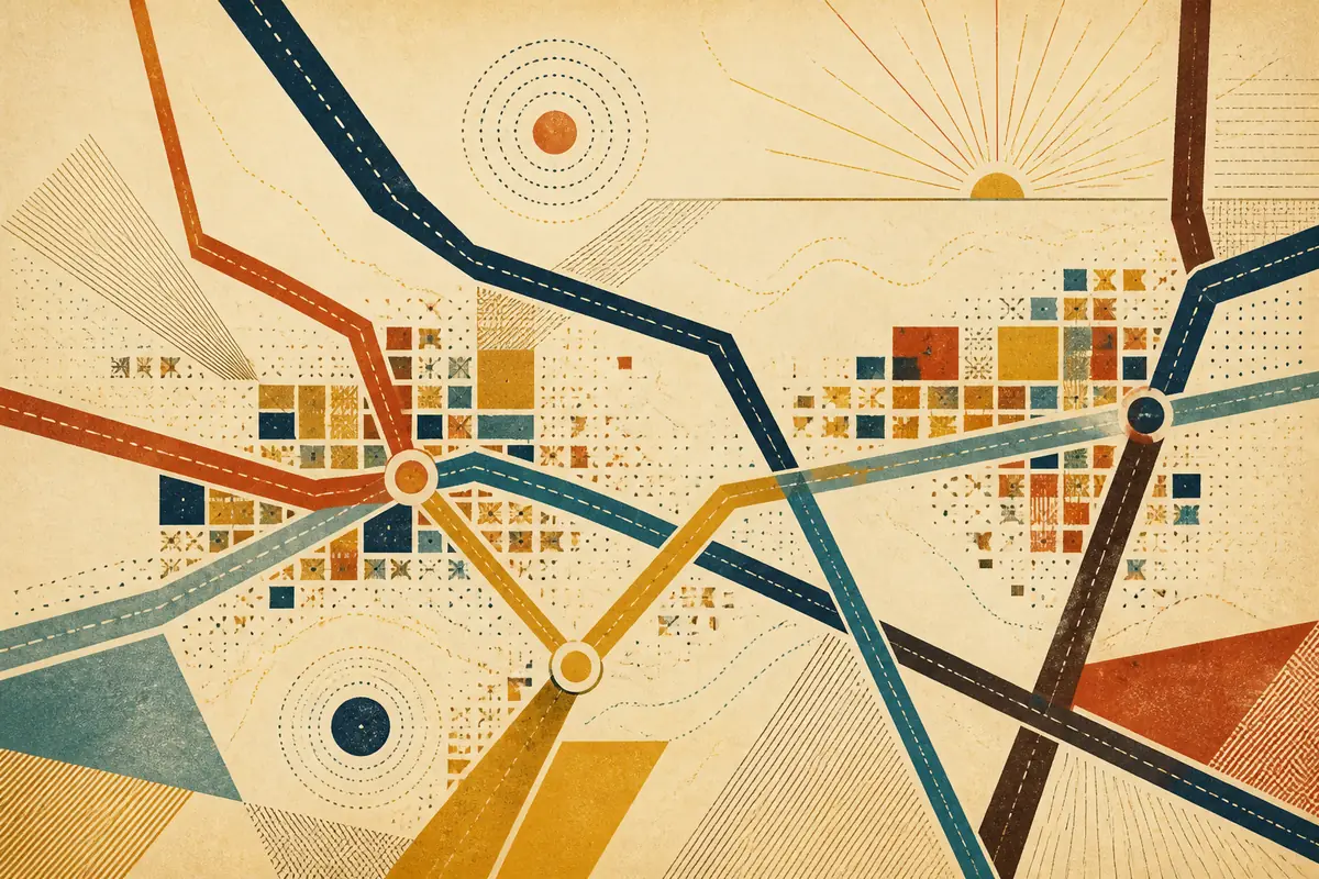Abstract illustrated map composition for Merrillville, United States