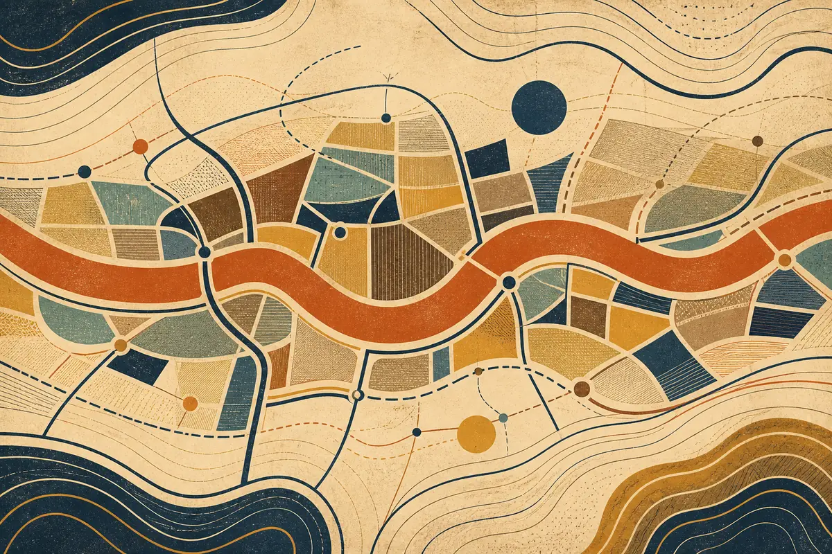 Abstract illustrated map composition for Michigan City, United States