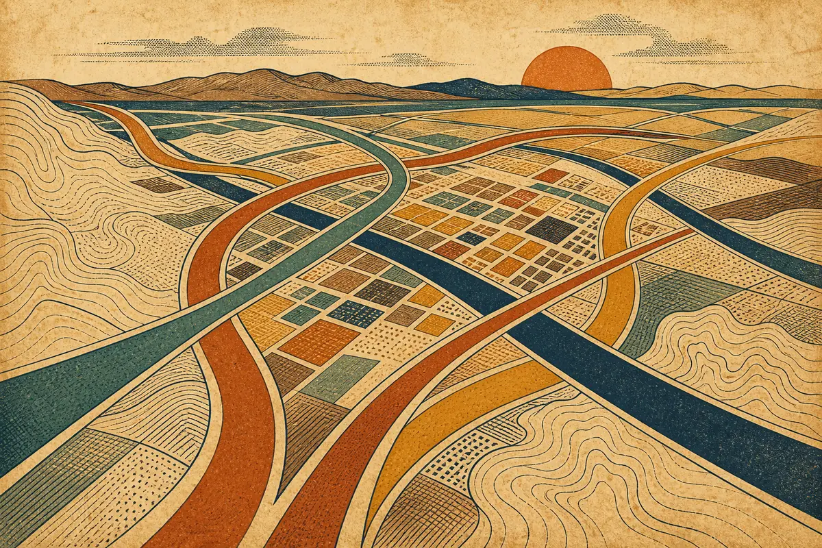 Abstract illustrated map composition for Milpitas, United States