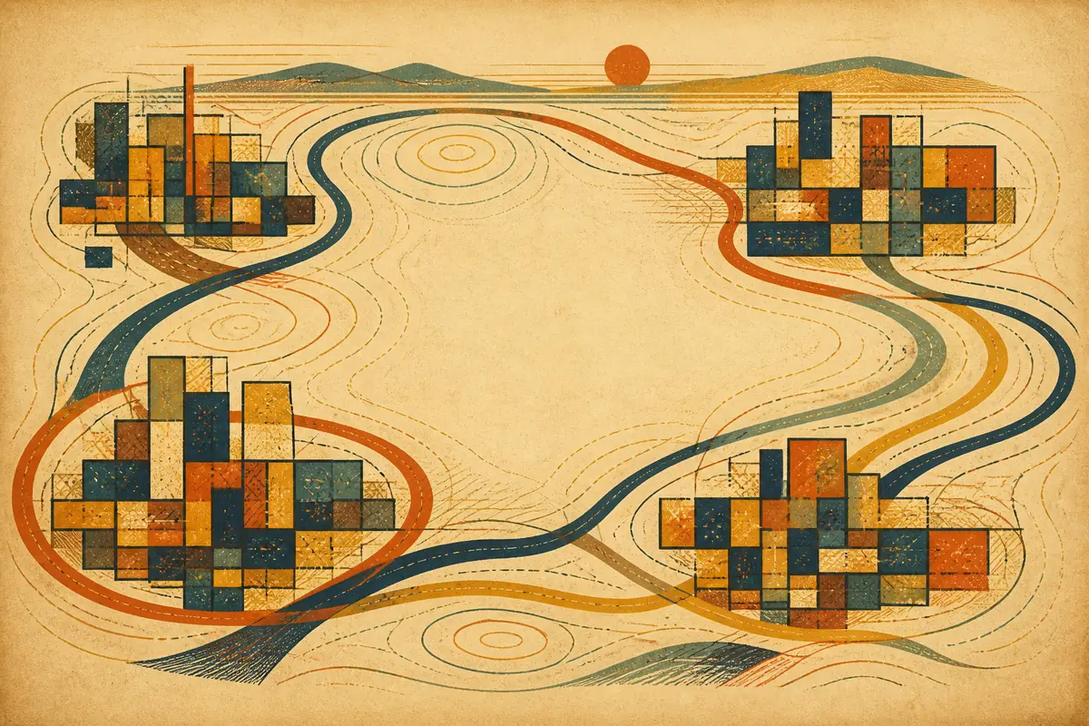 Abstract illustrated map composition for Mission, United States