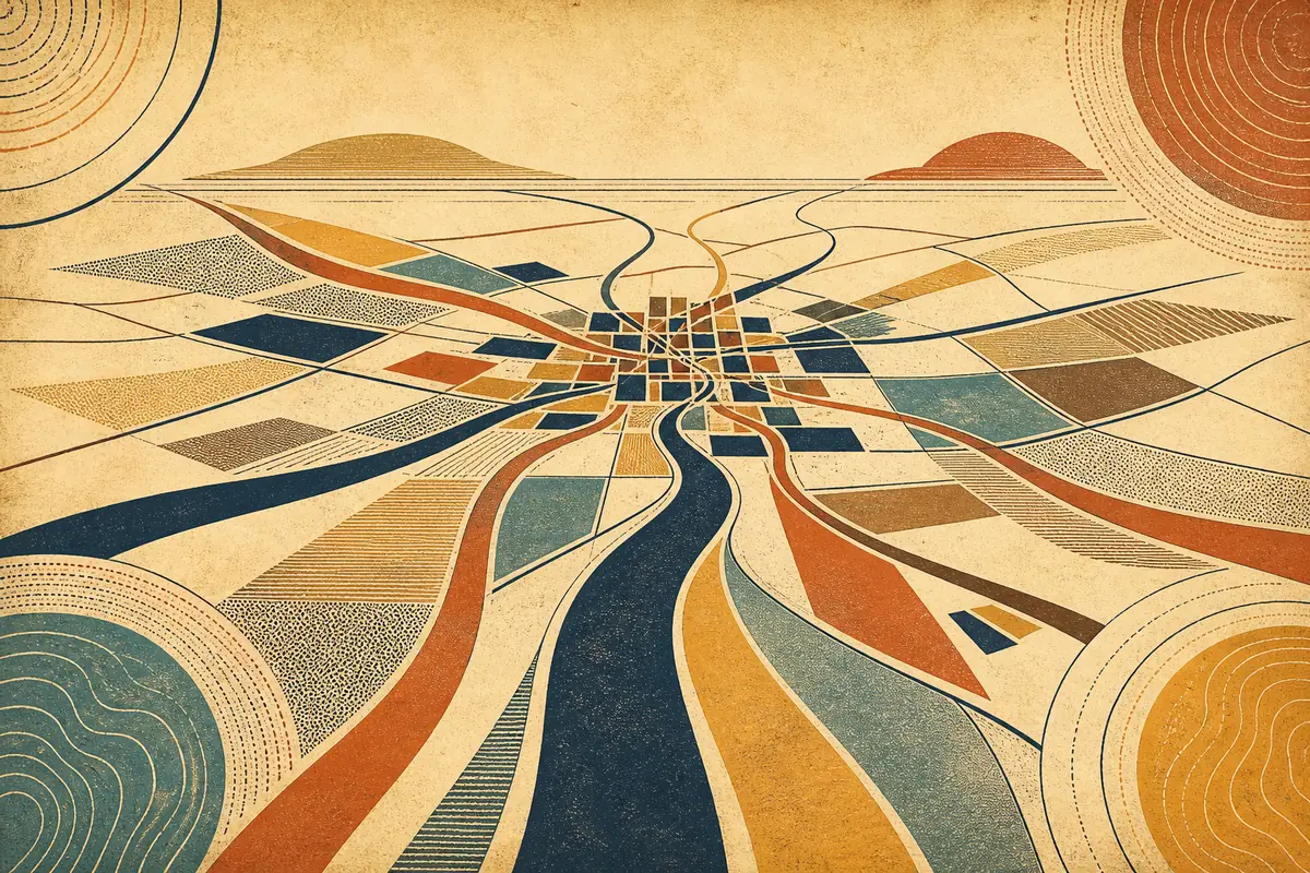 Abstract illustrated map composition for Missouri City, United States
