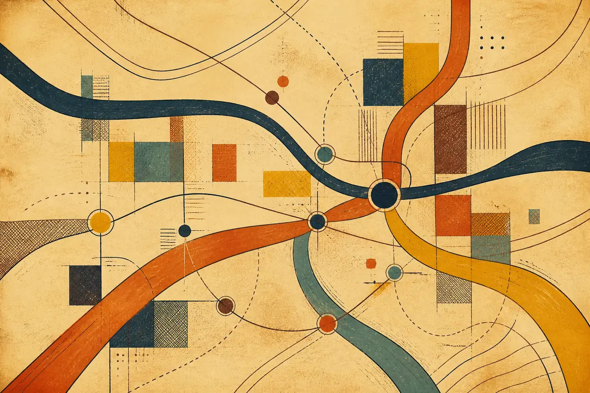Abstract illustrated map composition for Montebello, United States
