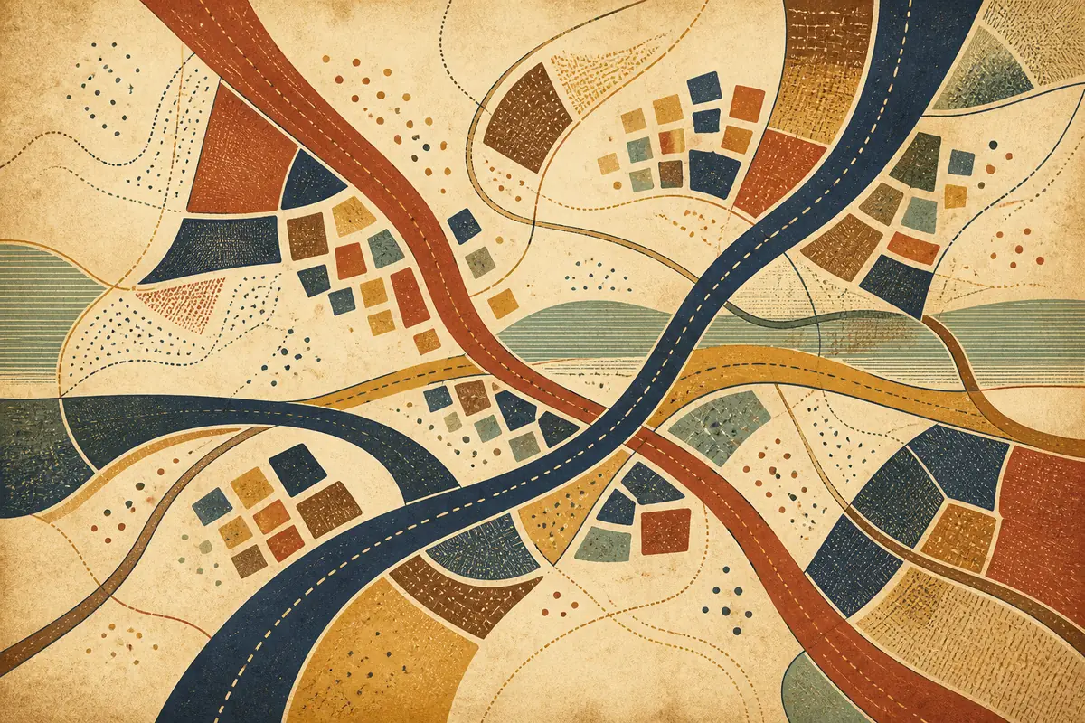 Abstract illustrated map composition for Moorpark, United States