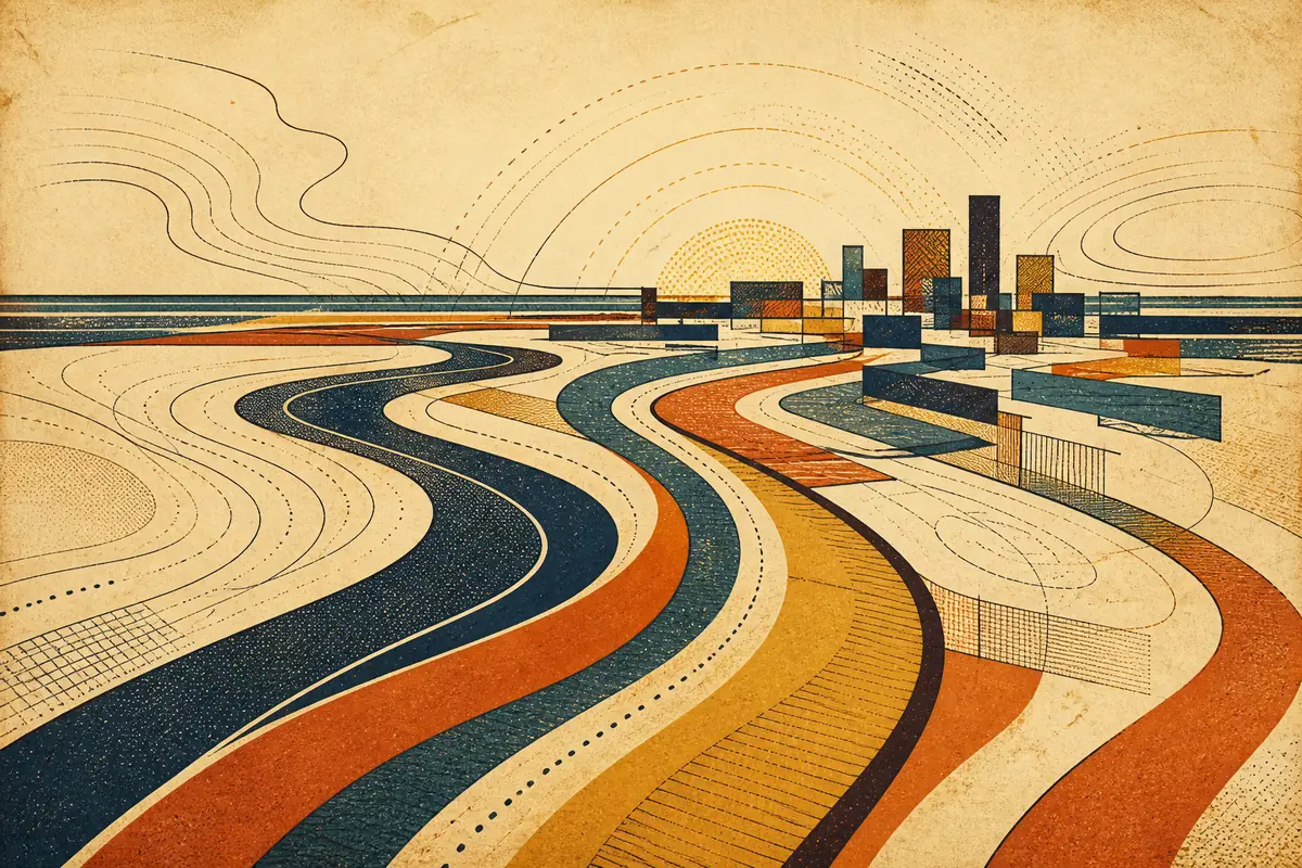 Abstract illustrated map composition for Moreno Valley, United States