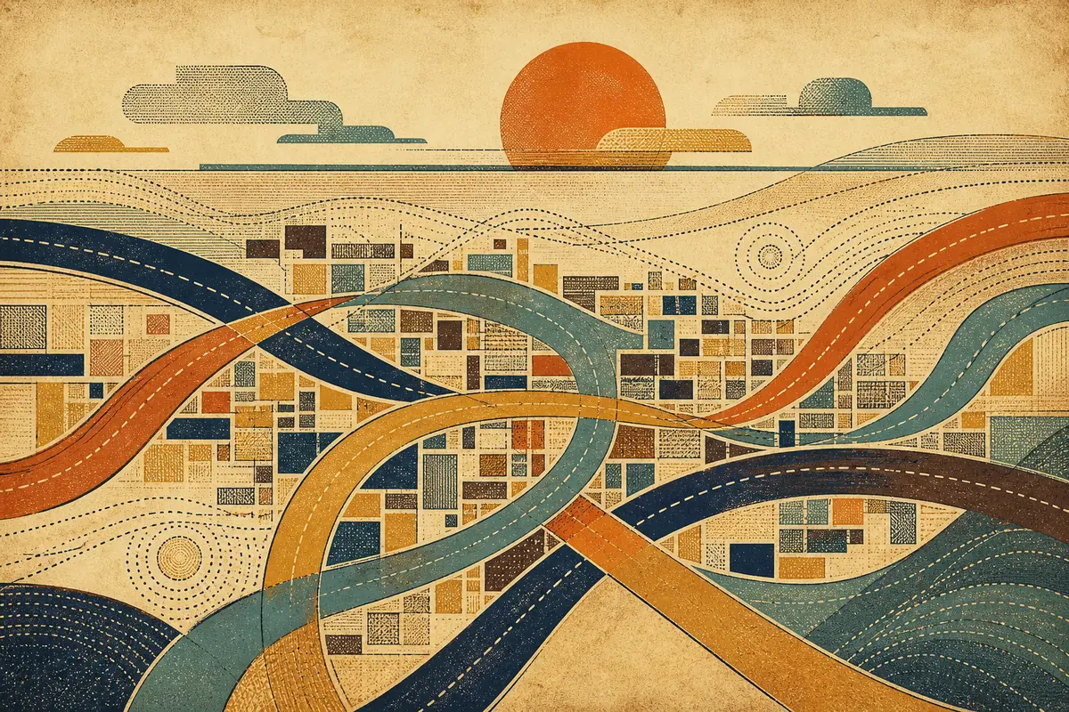 Abstract illustrated map composition for Mount Vernon, United States