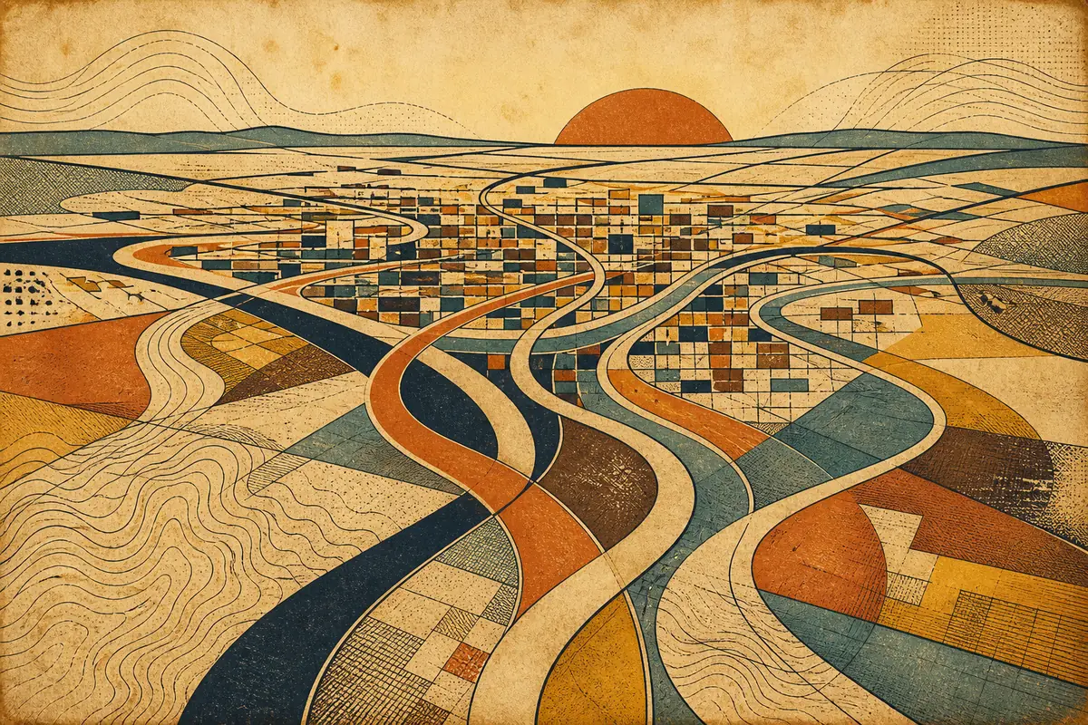 Abstract illustrated map composition for Muncie, United States