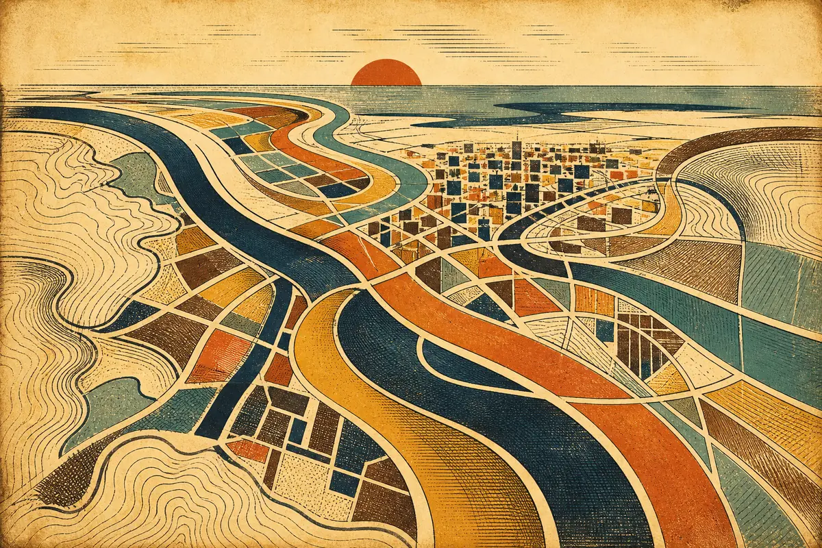 Abstract illustrated map composition for Norfolk, United States