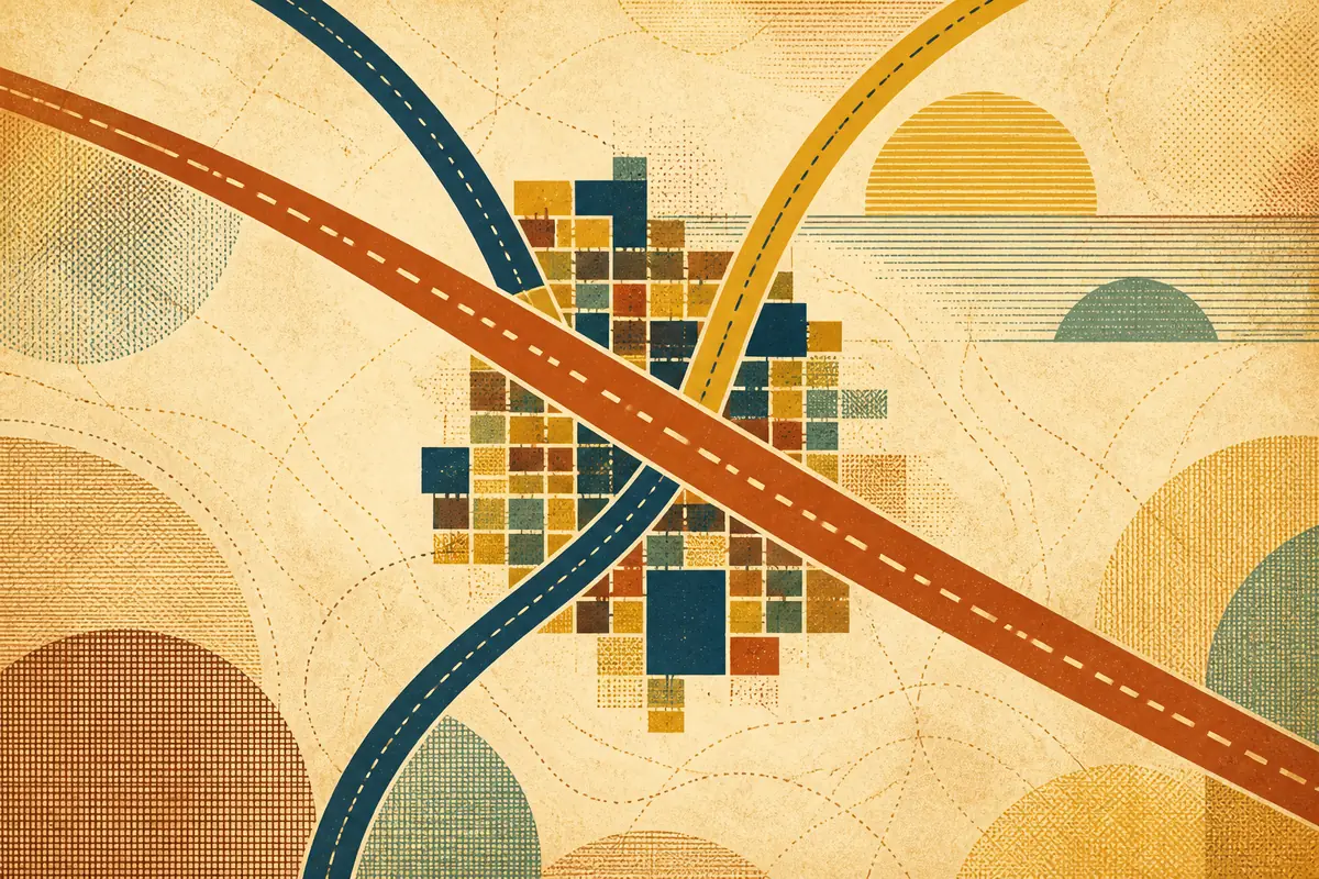 Abstract illustrated map composition for Oak Ridge, United States