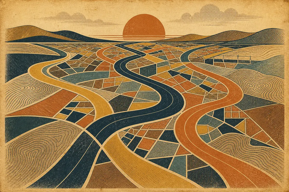 Abstract illustrated map composition for Oakland, United States
