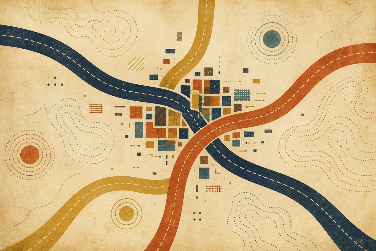 Abstract illustrated map composition for Oakley, United States