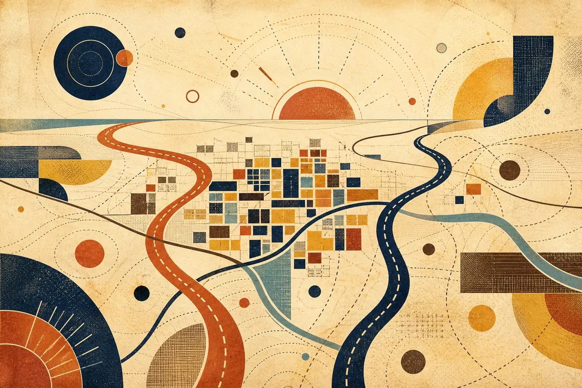 Abstract illustrated map composition for Oakton, United States