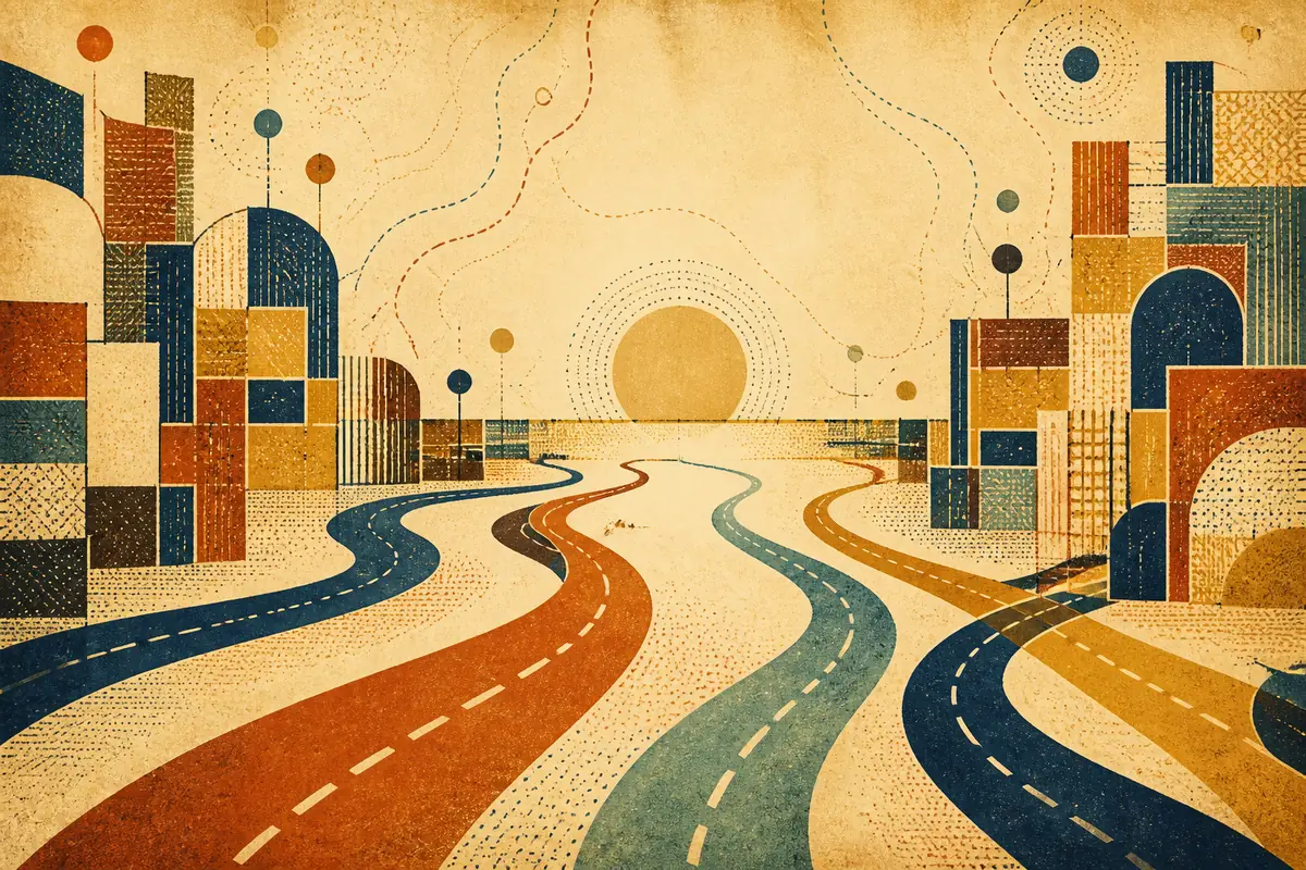 Abstract illustrated map composition for Oakville, United States